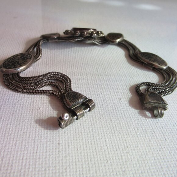 Deep Red Carnelian, 900 Silver 4 - Strand Chain Bracelet, Antique/Vintage - Picture 9 of 15